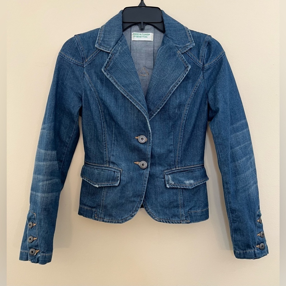 Women's United Colors of Benetton Denim Fitted Jacket